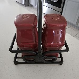 Longaberger Salt and Pepper shakers with holder
